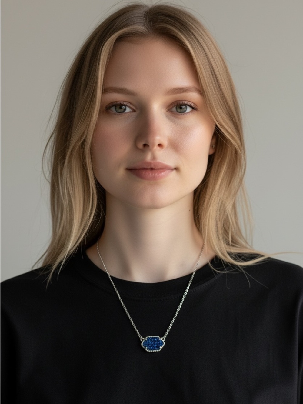 10/15 Sterling Silver Blue Druzy Pendant Necklace - Women Jewelry